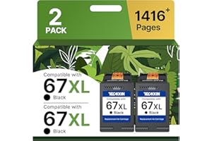 TECKKIN 67XL Black Ink Cartridge Replacement for HP 67 Black Ink Cartridge 67XL Ink Works for HP DeskJet 2827e 2755e 2700 2855e 2800 4155e 2755 2852e Envy 6055e 6000 6455e (2 Pack)