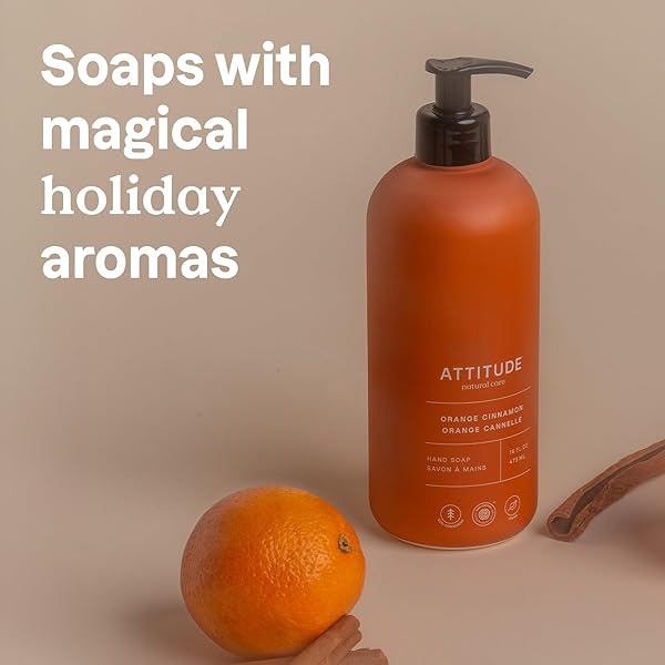 ATTITUDE LIQUID HAND SOAP, EWG VERIFIED, PLANT AND MINERAL-BASED, VEGAN PERSONAL CARE PRODUCTS, ORANGE CINNAMON, 16 FL OZ