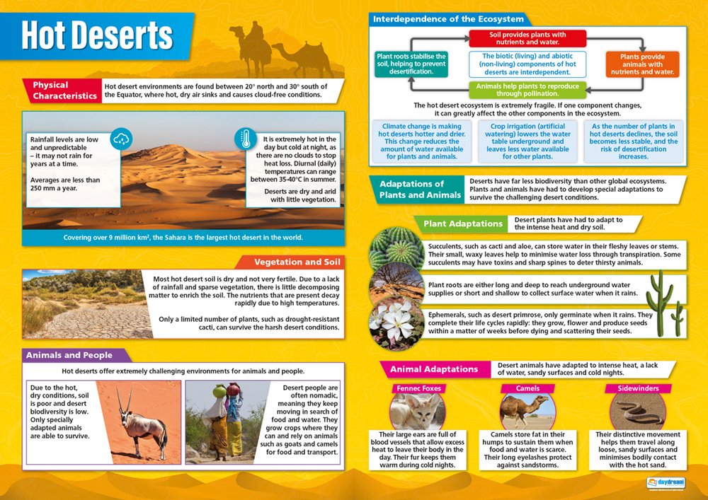 Daydream Education Hot Deserts | Geography Posters | Gloss Paper measuring 850mm x 594mm (A1) | Geography Classroom Posters | Education Charts