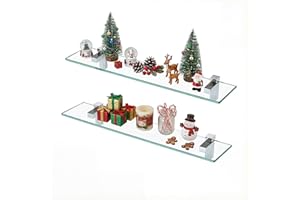 KES Glass Shelf for Bathroom, 24 Inch Bathroom Shelf with Tempered Glass and Polished Chrome Bracket Wall Mounted 2 Pack, BGS3201S60-P2