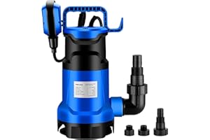 POXURIO Automatic Sump Pump, 1HP 5000GPH Submersible Sump Pump with Float Switch, 750W Utility Water Pump, 26FT Cord for Basement, Swimming Pool, Pond, Dirty Water