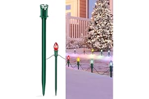 SURAIELEC 100 PCS Christmas Light Stakes, 11.5" Tall Christmas Yard Stakes for C7 C9 Christmas Lights Outdoor, Universal Plastic Ground Stakes for Holiday Lawn Garden Patio Pathway Lights Decor, Green