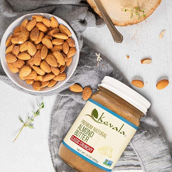 KEVALA ALMOND BUTTER CRUNCHY – ALL-NATURAL SPREAD FOR BAKING AND COOKING, NUTRITIOUS ADDITION TO BREAKFAST AND SMOOTHIES, PEANUT BUTTER SUBSTITUTE WITH NO SUGAR ADDED, WITH PIECES OF ALMONDS, 12 OZ