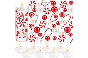 MTLEE 124 Pcs Christmas Vase Filler Pearls for Vase Filler Christmas Table Decor Floating Candles Centerpiece with 8 Floating Candles for Table Party Festival Decor, Not Included Clear Beads (Novel Style)