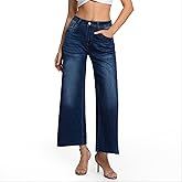 ZMTUO Women's Wide Leg Jeans High Waisted Stretch Loose Fit Denim Pants with Vintage Whisker Distressed Details