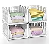 Stackable Plastic Storage Basket , Foldable Closet Organizers and Storage Bins, Drawer Organizer for Clothes, Storage Box for