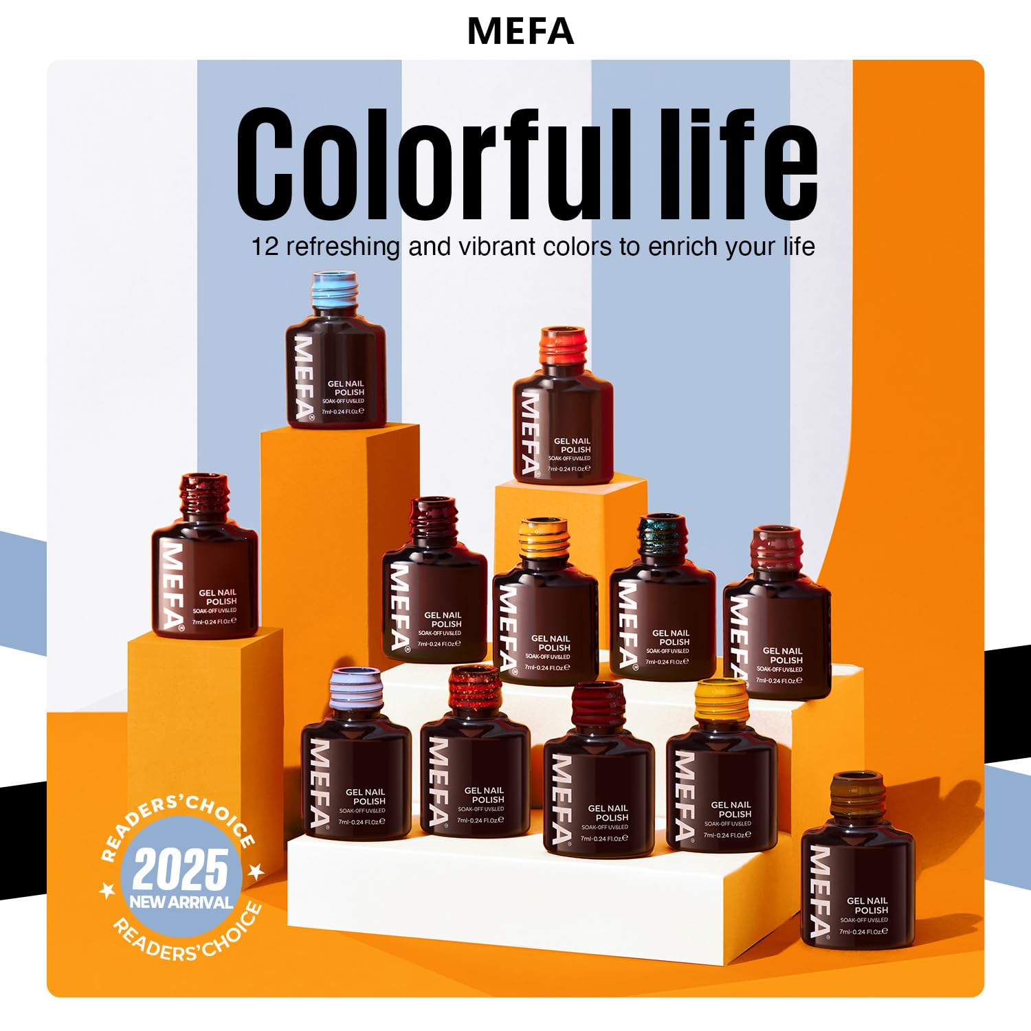 MEFA Gel Nail Polish Set, 12 Colors Orange Burgundy Red Gel Polish Set Flash Dark Red Glitter Nail Polish Shimmer Nude Brown Blue Yellow Nail Gifts for Women Girl DIY Salon Home Spring Summer - Image 8