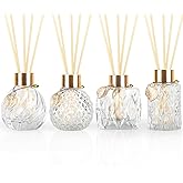 Trifolic 4-Piece Reed Diffuser Set with Metal Golden Decoration, 3.5-4.2oz Empty Bottles and 20 Reed Sticks, Unique Design for Home and Office (4 Different Bottles)