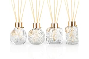 4Pcs Reed Diffuser Set with Metal Golden Decoration, 3.5oz-4.2oz Empty Reed Diffuser Bottles with 20Pcs Reed Diffuser Sticks,