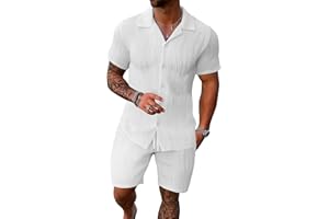 UOUA Summer Outfits for Men 2 Piece Short Sleeve Button Down Shirt & Shorts Set Casual Vacation Beach Tracksuit