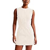 Daacee Women’s Sleeveless Bodycon Denim Mini Dress Casual Waist Tucks Zipper Tank Jean Dresses