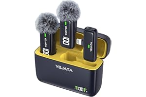 YEJATA Wireless Microphone for iPhone iPad with Transmitter Digital Display and 40 Hours Charging Case, Clip on Wireless Lava