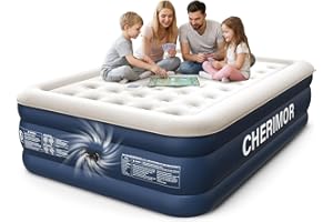 CHERIMOR Air Mattress Queen with Built in Pump, 18" Raised Comfort, 48Hr Leak-Tested Inflatable Blow Up Mattress, 3-Min Infla