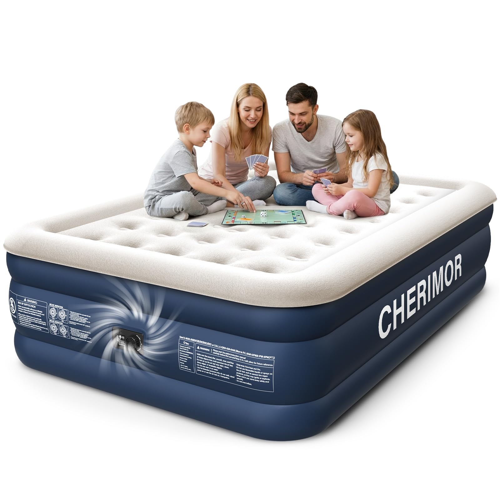 Photo 1 of CHERIMOR Queen Air Mattress with Built in Pump, 18" Elevated Height, 48Hr Leak-Tested, Honeycomb Coil Support, 800 lbs Capacity, Fast 3-Min Inflation–Blow Up Mattress for Guest Room & Sleepover