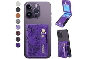 Lacass Card Holder Zipper Kickstand Phone Stick on Wallet for Back of Phone Pouch Adhesive for iPhone/Samsung/Moto/BLU/Nokia and Most Phones(Butterfly Purple)