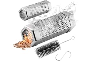 SHIKORI Smoker Tube, Stainless Steel Pellet Smoker Tube for Cold Smoker,5 Hours of Billowing Smoke-for Any Grill or Smoker,with Cleaning Brush-6in-2Pcs