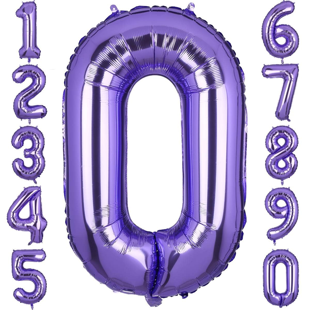 40 Inch Large Foil Number 0 Balloons Purple Big Mylar Helium Balloon Birthdays Party Decorations Supplies Girls
