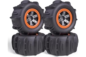 Hosim Rc Wheels and Tires 12mm Hex for 1/10 Scale RC Car, RC Buggy Tires and Wheels with Foam Inserts for Traxxas Slash 2WD 4x4 RC Monster Truck, Pre-Glued, 4PCS