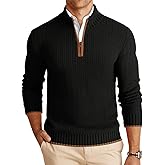 Runcati Mens Quarter-Zip Pullover Sweater Casual Mock Neck Knitted Winter Warm Ribbed Polo Sweaters