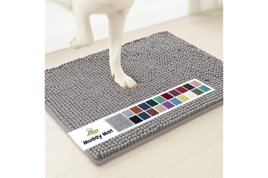 Muddy Mat® | Super Absorbent Door Mat Indoor, Microfiber Quick Dry Chenille Entryway Rug, Non-Slip Front Door Mat, Indoor Mats for Entryway, Machine Washable Pet Rug, Grey 30"x19"