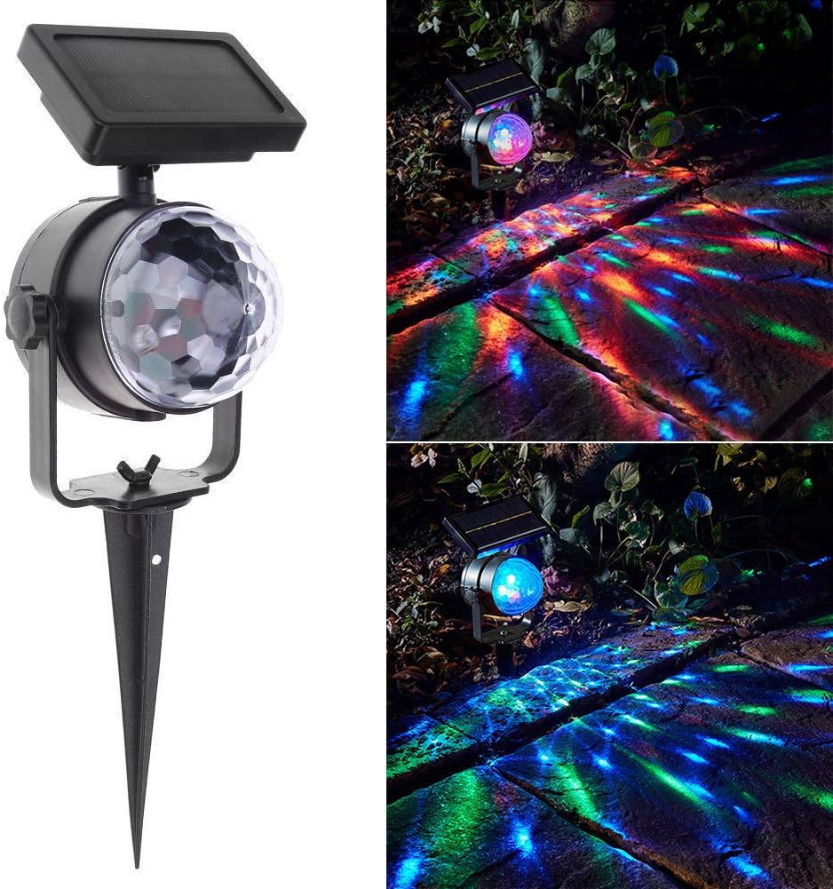 Bulary Solar Powered Ground Light Solar Rotary Color Projector Outdoor Solar Lawn Garden Light LED for Patio, Decking, Pathway Automatically On/Off from Dusk to Dawn