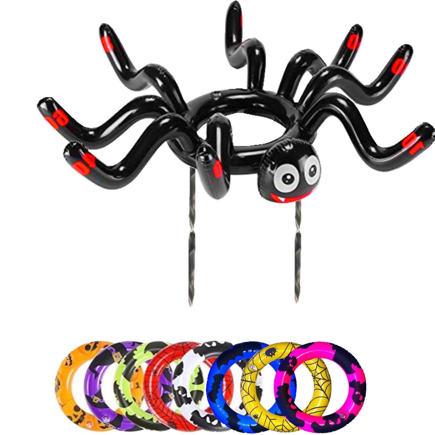 Halloween Ring Toss Games for Kids Party,Inflatable Throwing Rings Halloween Party Toss Games,Inflatable Spider Hat with 8 Rings Toss Toys for Kid,Adults Family Indoor Outdoor Garden Parties Fun Game