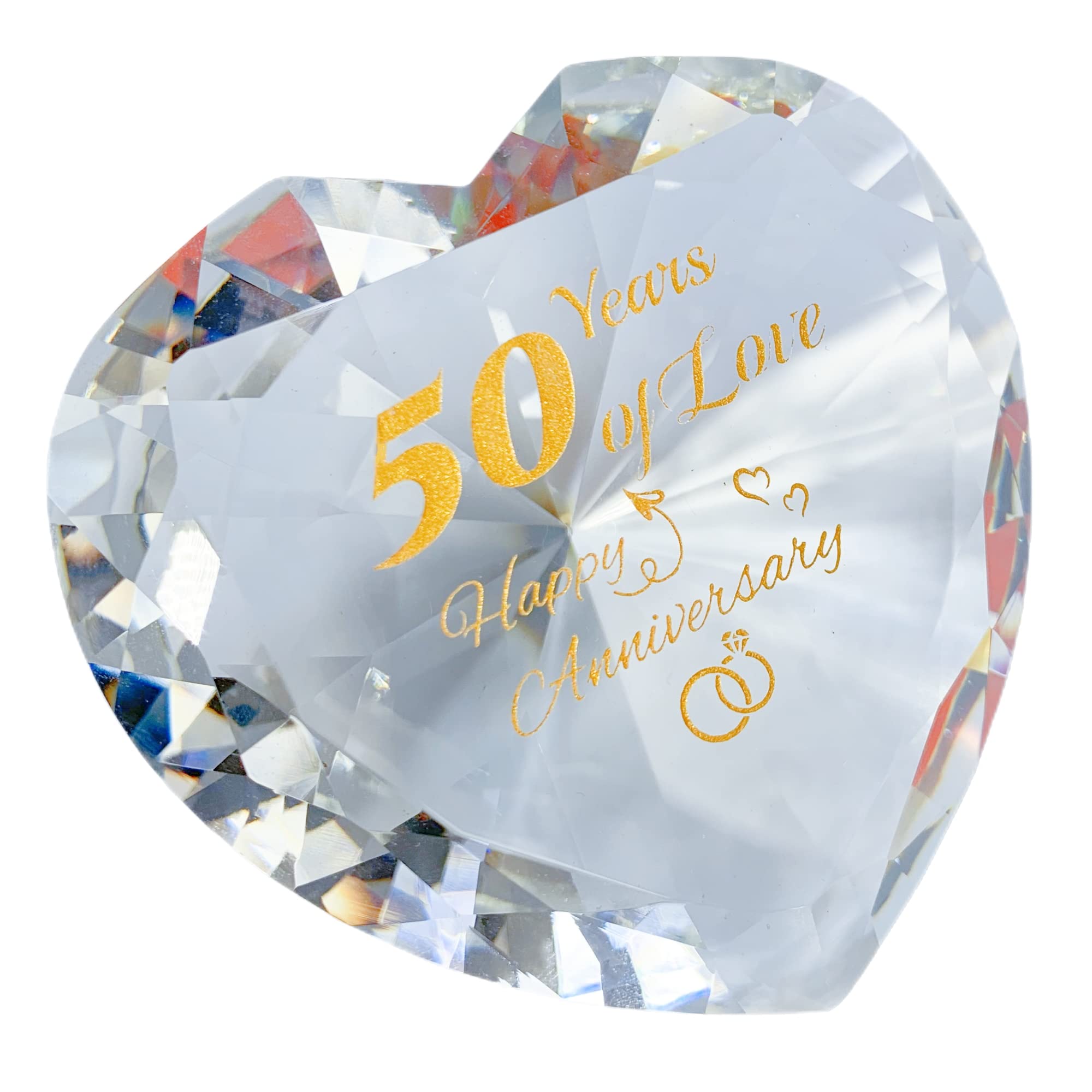 50th Golden Anniversary Romantic Gifts for Couple Women Her Mum Parents Nan, 50 Years Anniversary Presents for Wife Girlfriend, Crystal Diamond Shaped Paperweights Heart Marriage Keepsake Ornaments