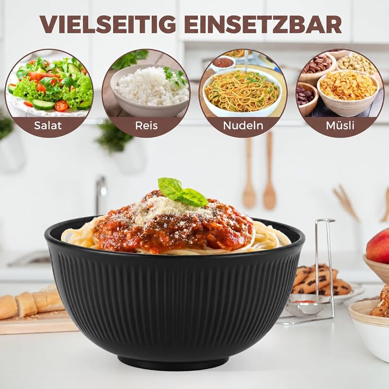 8 Stück Müslischalen, Unzerbrechlich Plastik Schüssel, Schwarz — Foto 5 von 7