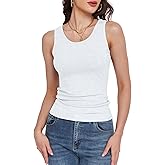 HOUZONIY Womens Tank Tops Sleeveless High Scoop Neck Ribbed Basic Cute Casual Ladies Comfy Tank Fitted Slim Cami Shirts Top