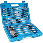 Syizyen 17pcs SDS Plus Concrete Masonry Drill Bits and Chisels Set with Storage Case, Carbide-Tipped Drill Bit Set for Concrete, Stone, Brick
