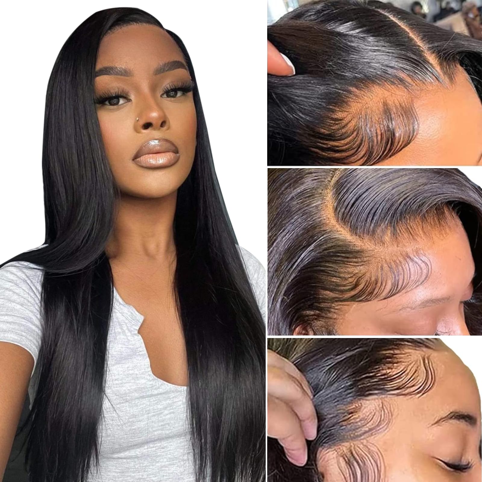MEGALOOK 13x4 HD Pre Cut Lace Front Wigs - Upgraded Bleached Knots Straight Wigs (200% Density) - Brazilian Virgin Human Hair Wigs for Black Women - Natural Hairline & Color — image 1