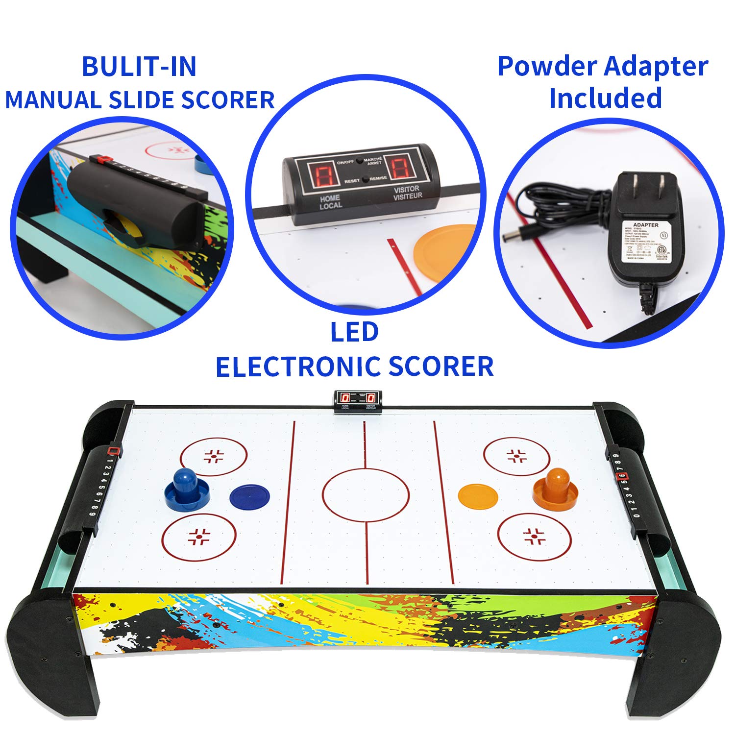 Air Hockey Table for Kids | Tabletop Air Hockey for Children, Girls, Boys, Teens with Air Hockey Pucks and Paddles, Electronic Fans