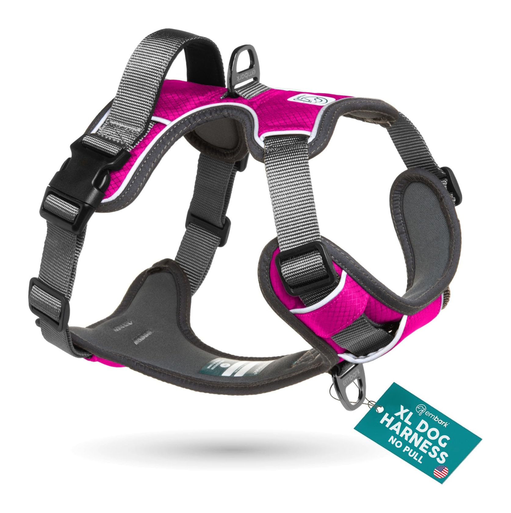 Embark Adventure Dog Harness, Easy On and Off with Front and Back Leash Attachments & Control Handle - No Pull Training, Size Adjustable and Non Choke (XL, Pink)