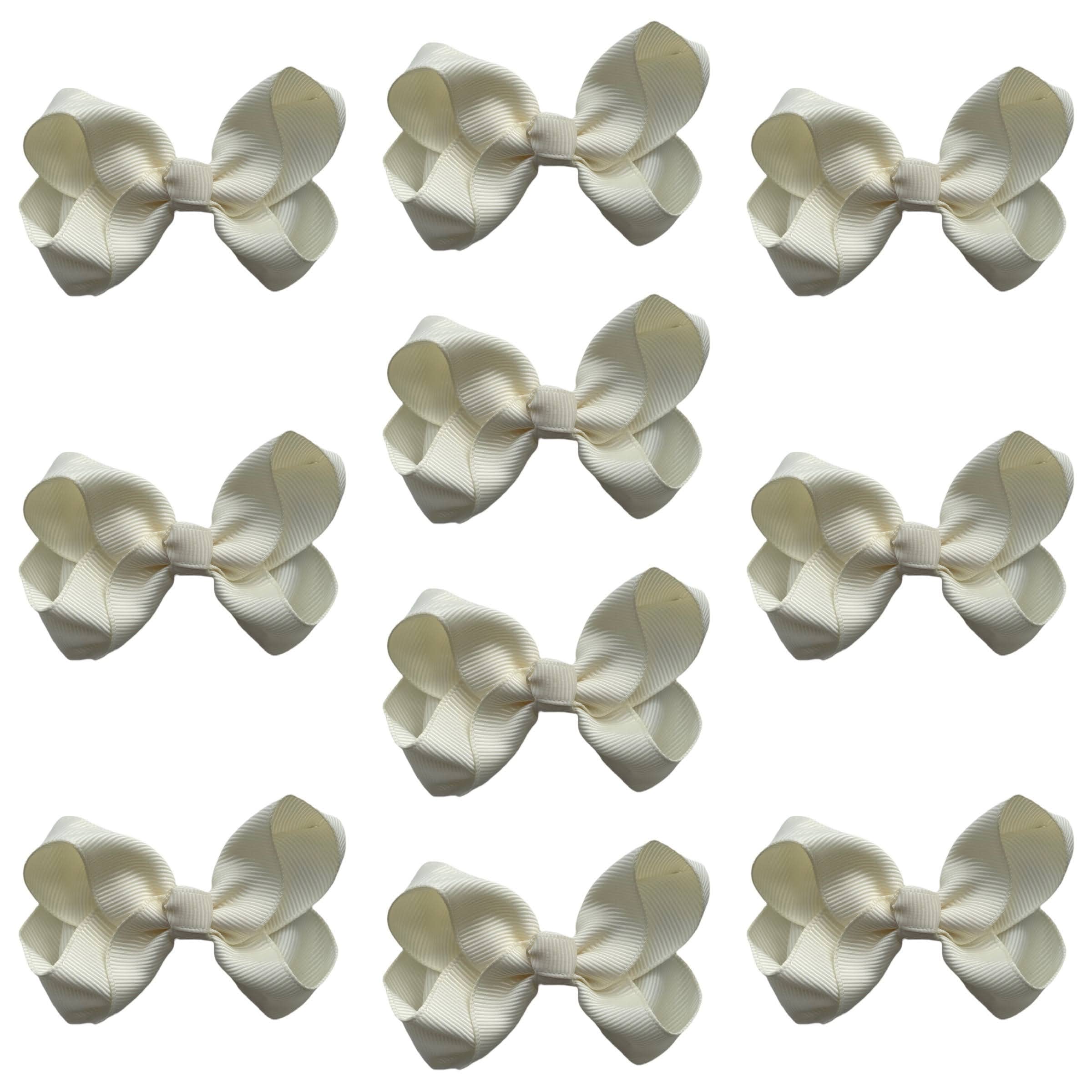 10pk Cream Hair Bows Knots Clips Slides Grips 3" Inch 7.6cm Solid Colour Girls School Hairbow Accessories โ image 1