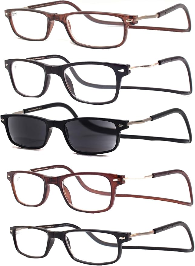 Reading Glasses Adjustable 5Pack with Built in Neck Strap for Men and Women (1.50