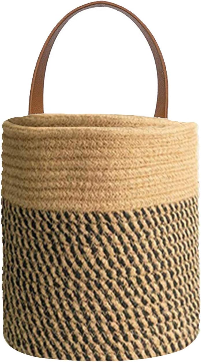 amazon storage baskets on Amazon Com Hoveyy Hanging Storage Baskets Modern Woven Basket Cotton Woven Storage Organizer With Leather Handle Hanging Rope Wall Basket For Home Decoration Kitchen Dining