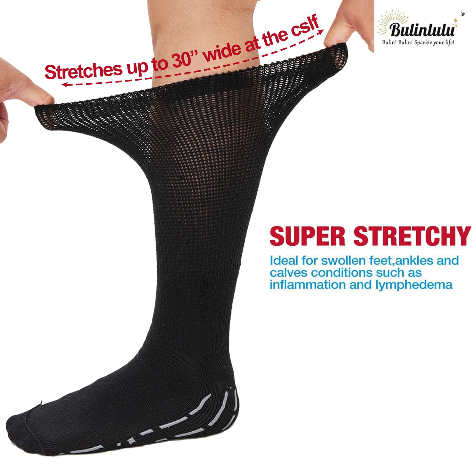 Bulinlulu Extra Width Diabetic Socks Men Women-4 Pairs Wide Edema Sock for Swollen Feet,Non Slip Cast Bariatric Socks 13-15