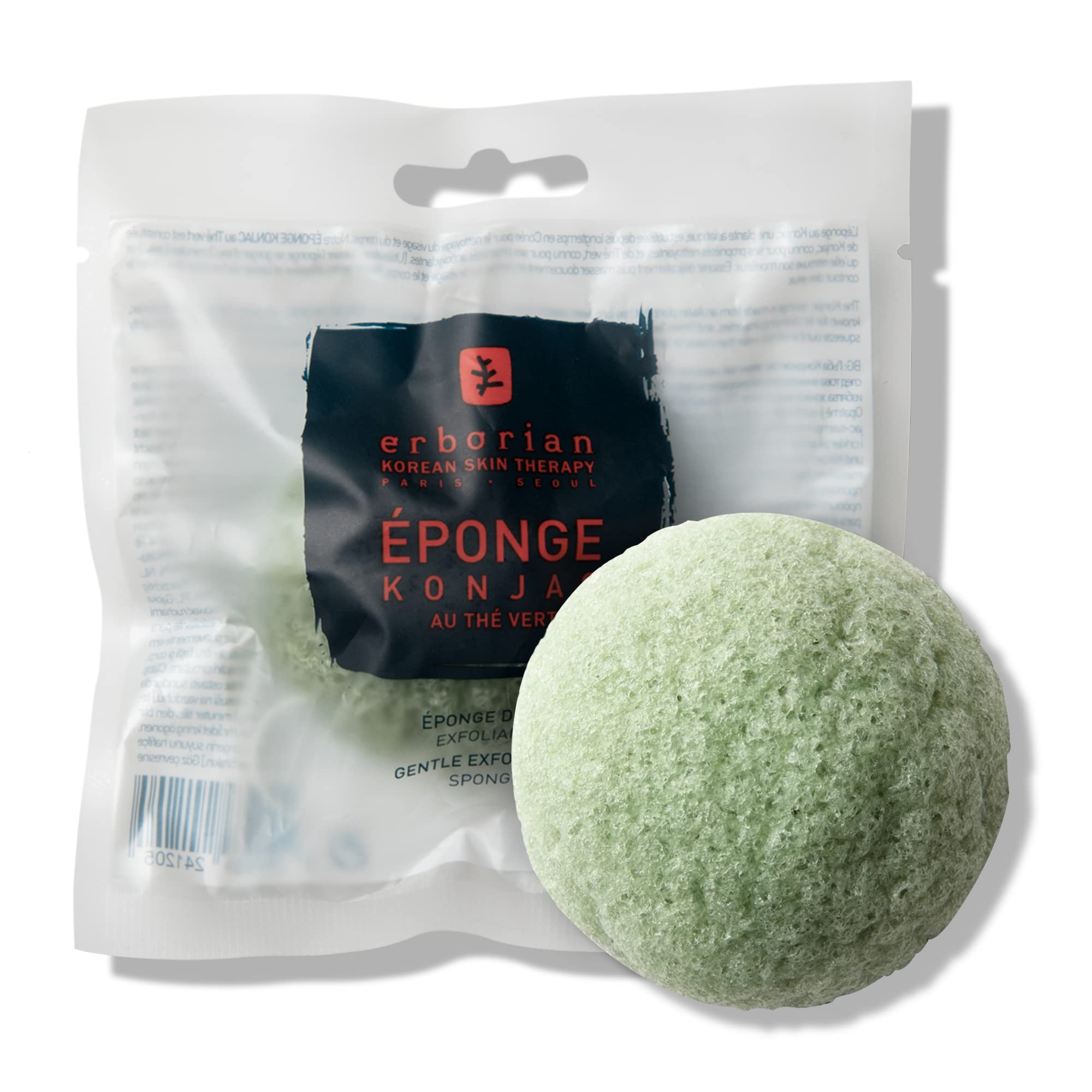 Erborian - Green Tea Konjac Sponge - Eco-Friendly Cleaning, Purifying, Mattifying and Exfoliating Face Sponge - Korean Skin Care - 1 Unit
