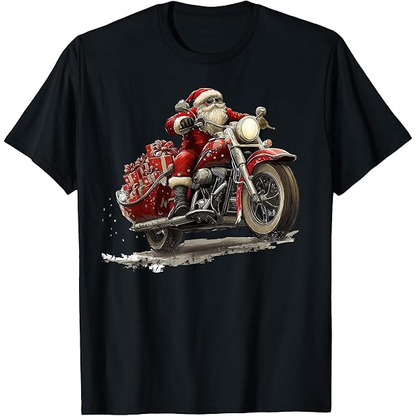 Christmas Motorcycle Santa Graphic T-Shirt – 100% Cotton Unisex Tee For Holiday Fun - View #6