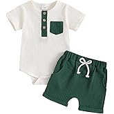 fhutpw Baby Boy Clothes Short Sleeve Romper & Shorts Sets Newborn 3 6 12 Months Summer Knitted Ribbed Splicing Color Outfits