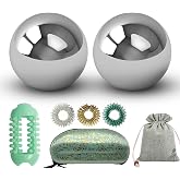 Heeshin Stainless Steel Baoding Balls Set, 1.5 inch Chinese Health Massage Balls for Hand Therapy, Exercise, and Stress Relief, No Chime Handball