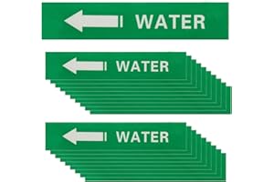PATIKIL 20 Pcs Pipe Label Stickers with Arrows, 1-3/5" x 8" Water Left-Pointing Arrow, Self-Stick Pipe Markers Identification