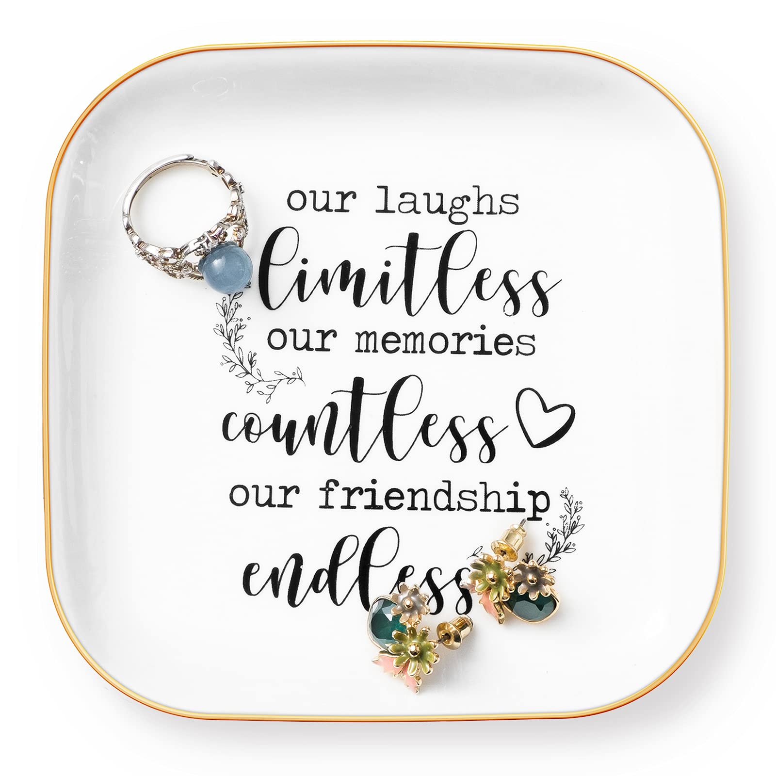 PUDDING CABIN Friendship Gifts for Women Friends Ring Dish Our Laughs Limitless, Memories Countless, Friendship Endless! -Gifts for Friends Female Birthday Gifts for Women Bridal Shower