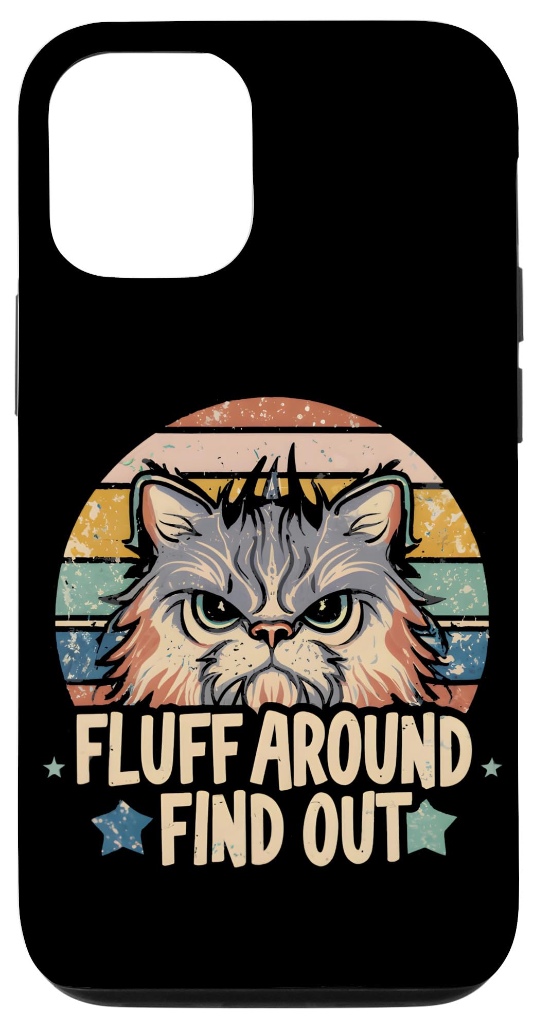 iPhone 13 Fluff Around Find Out Funny Angry Cat Retro Distressed Look Case