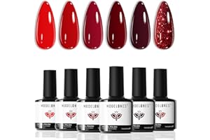 modelones Gel Nail Polish Kit -6 Colors Red Gel Polish Set Burgundy Glitter Sparkle Bloody Soak Off Gel Nail Kit Manicure DIY Nail Art Salon Home New Year Gift