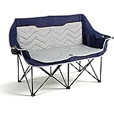 Double Camping Chair, Padded Loveseat Camping Couch, Oversized 2 Person Camp Chairs with Carry Bag,Heavy Duty Folding Lawn Chair for Adults Portable Outdoor Folding Sofa for Patio Backyard, Blue