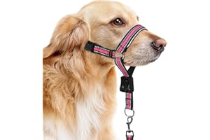 BARKLESS Soft Nylon Dog Head Collar for Large Medium Dog, Reflective Padding Head Halter for Training, Adjustable Muzzle Leash No Pulling, Jumping, Nose Leash Ideal for Walking (Pink, M)