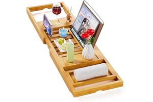 Yirilan Bathtub Tray Caddy, Expandable Wooden Bathroom, Luxury Bamboo Bathtub Tray, Bath Tub Table Caddy, Bamboo