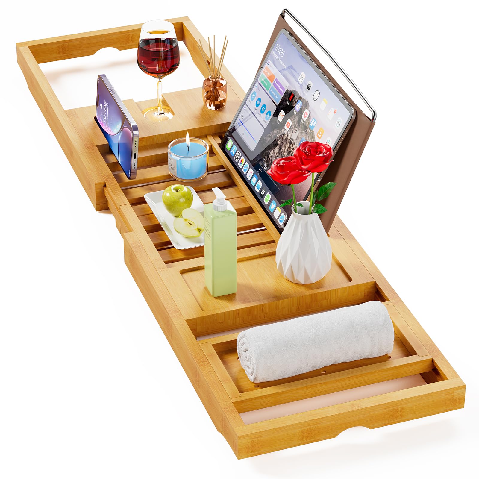 Photo 1 of Yirilan Bathtub Tray Caddy, Expandable Wooden Bathroom, Luxury Bamboo Bathtub Tray, Bath Tub Table Caddy, Bamboo