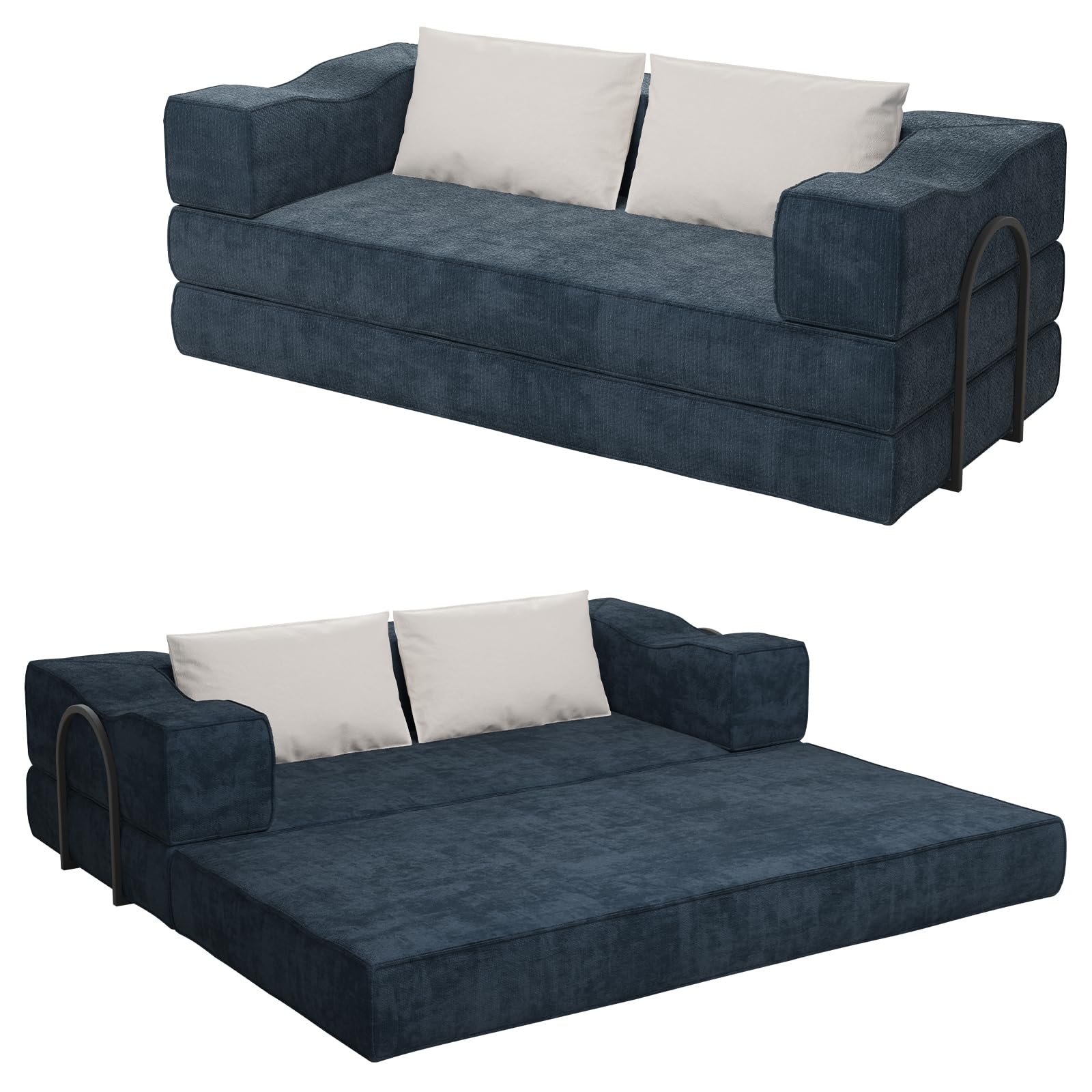 Photo 1 of Rovibek 80-Inch 4-in-1 Boneless Sofa Bed – Corduroy Convertible Loveseat Sleeper, Fixed-Shape Frame, No Assembly Required, Space-Saving Pull-Out Futon for Living Room & Bedroom, Blue